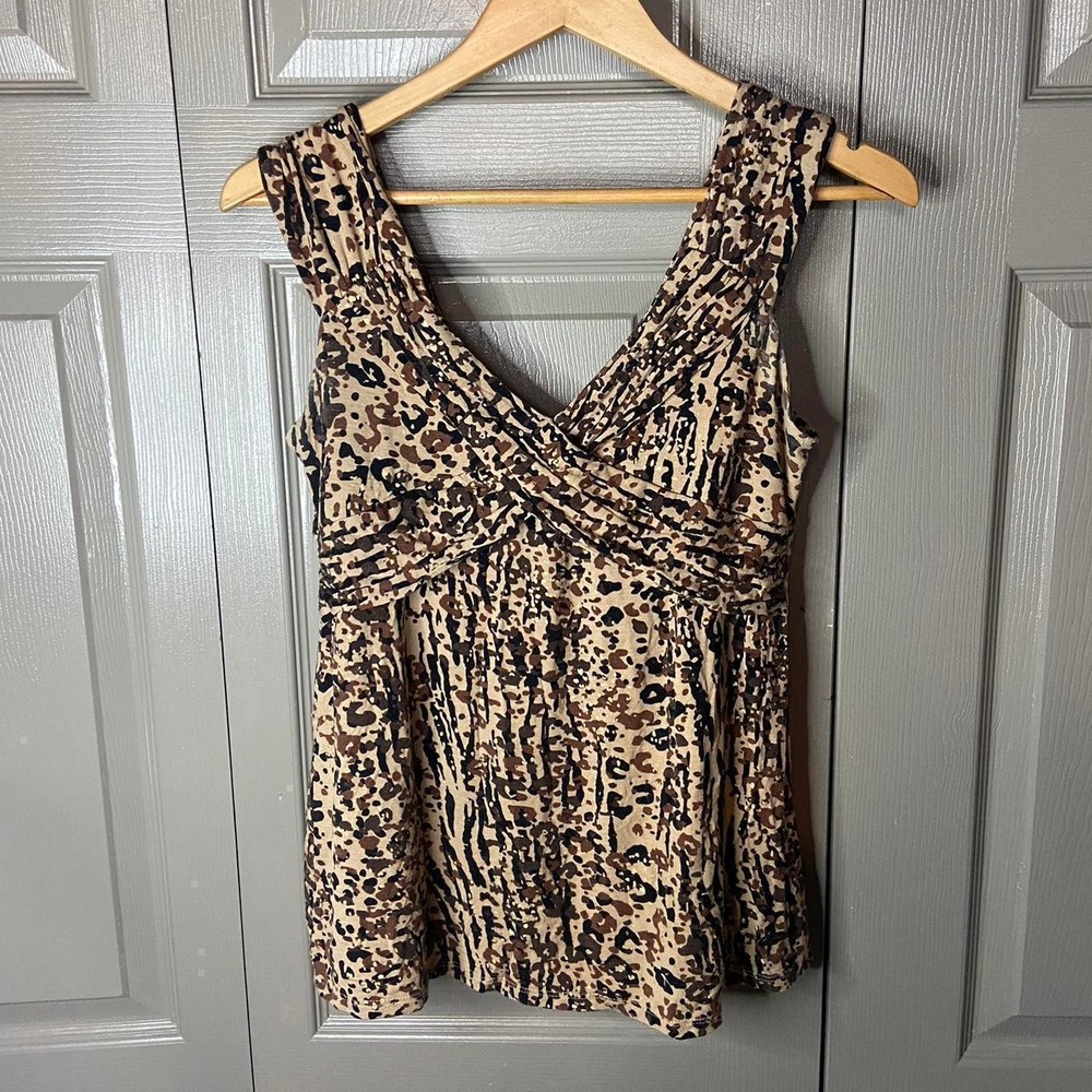 Candies Y2K Leopard Tiger Print Ruched V-Neck Tank Top Blouse Brown Womens S